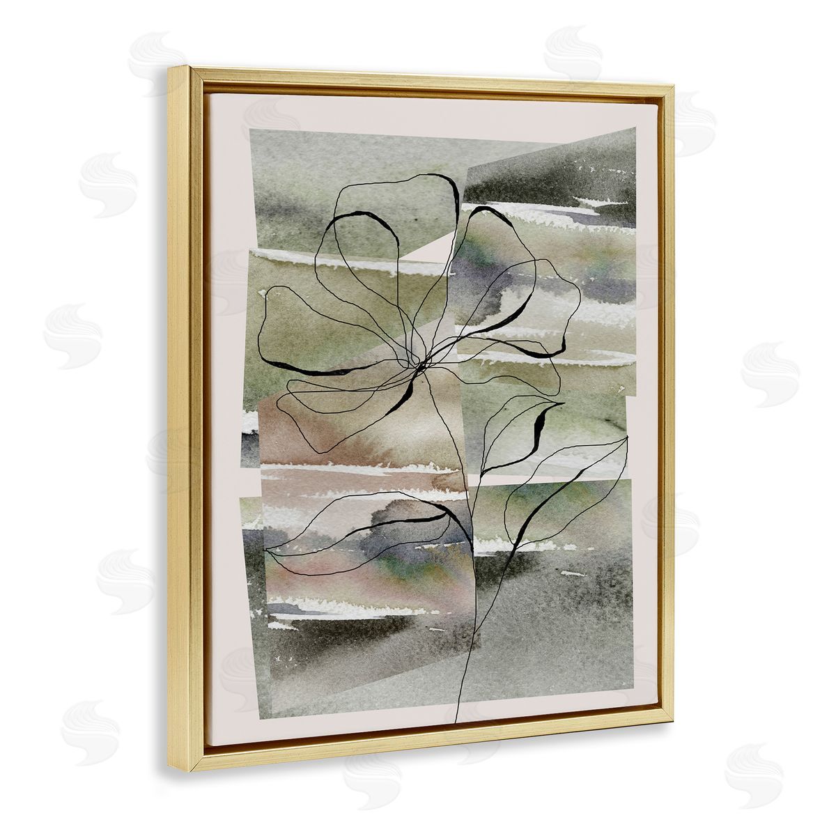 Divisha Mehta Abstract Flower on Green Gold Floater Frame Canvas Artside_