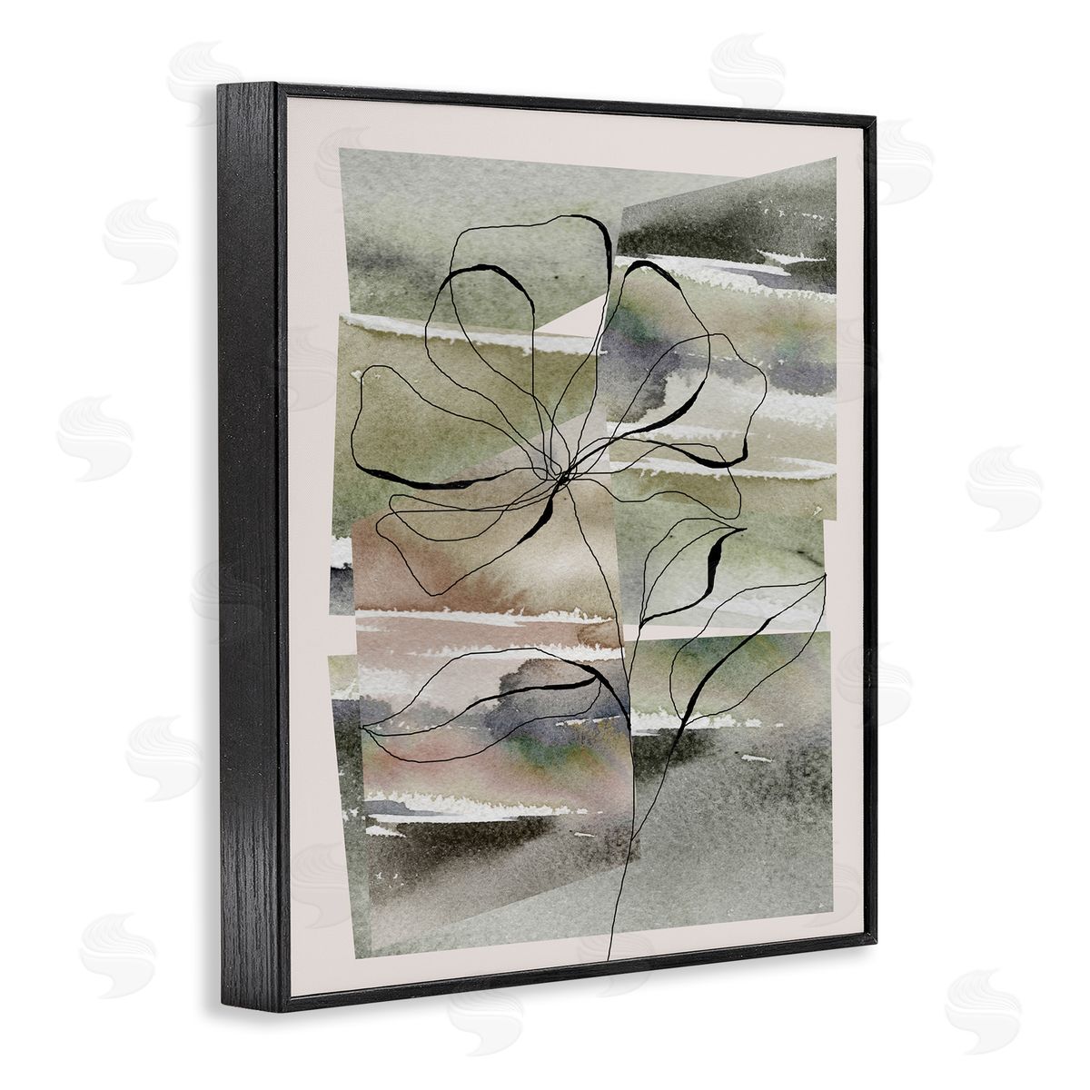 Divisha Mehta Abstract Flower on Green Black Framed Giclee Wall Artside_