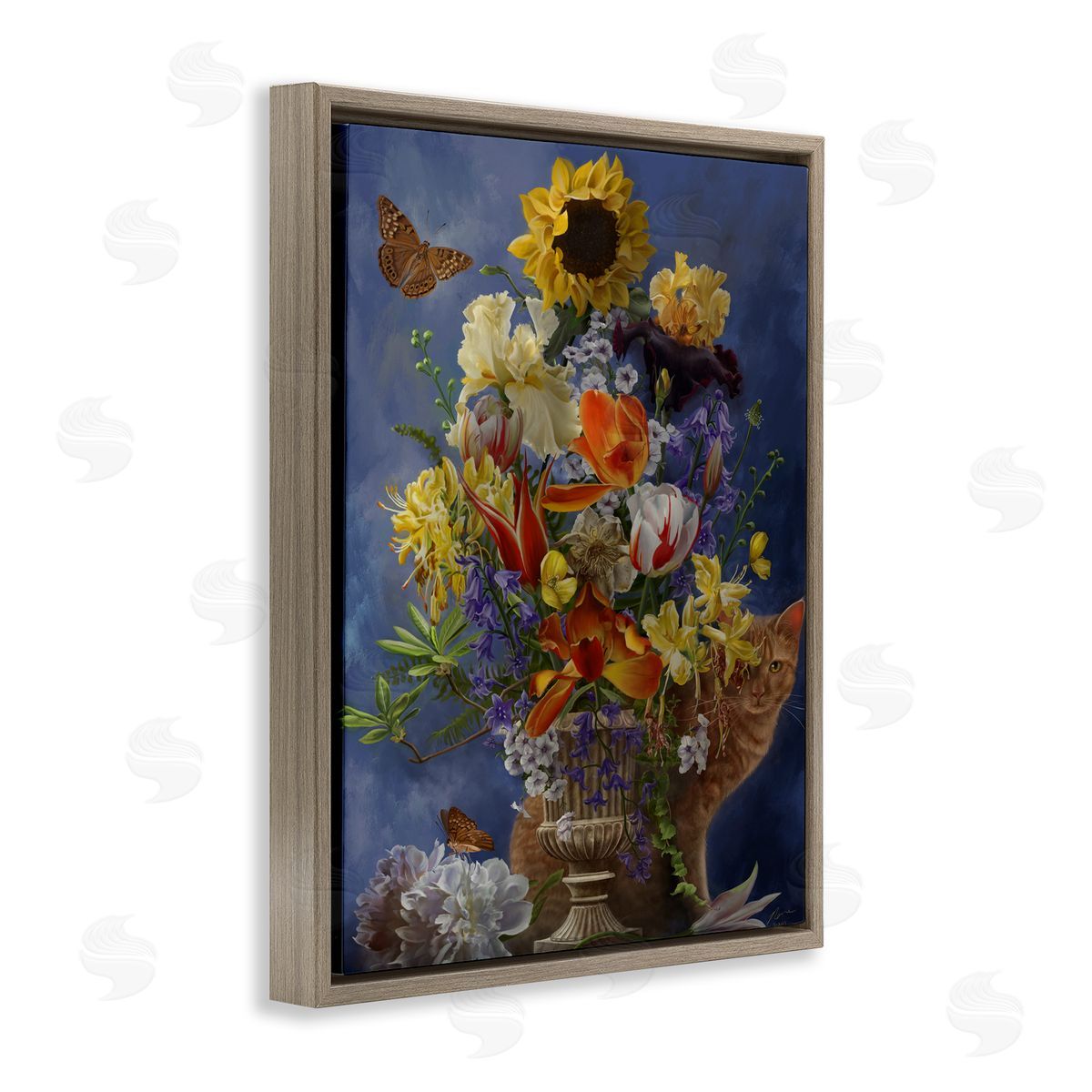Nene Thomas Cat & Country Vase Brown Floater Frame Canvas Artside_