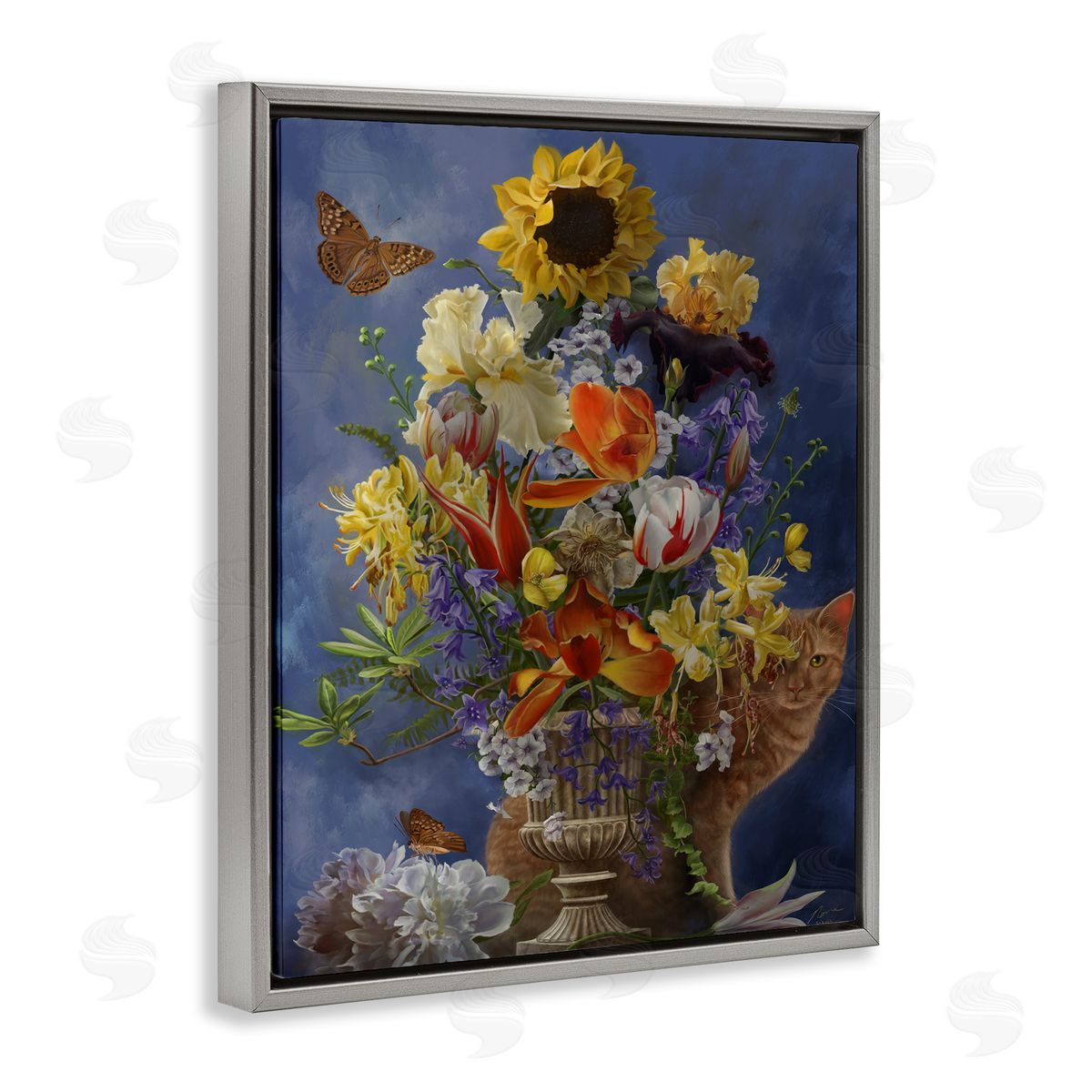 Nene Thomas Cat & Country Vase Gray Floater Frame Canvas Artside_