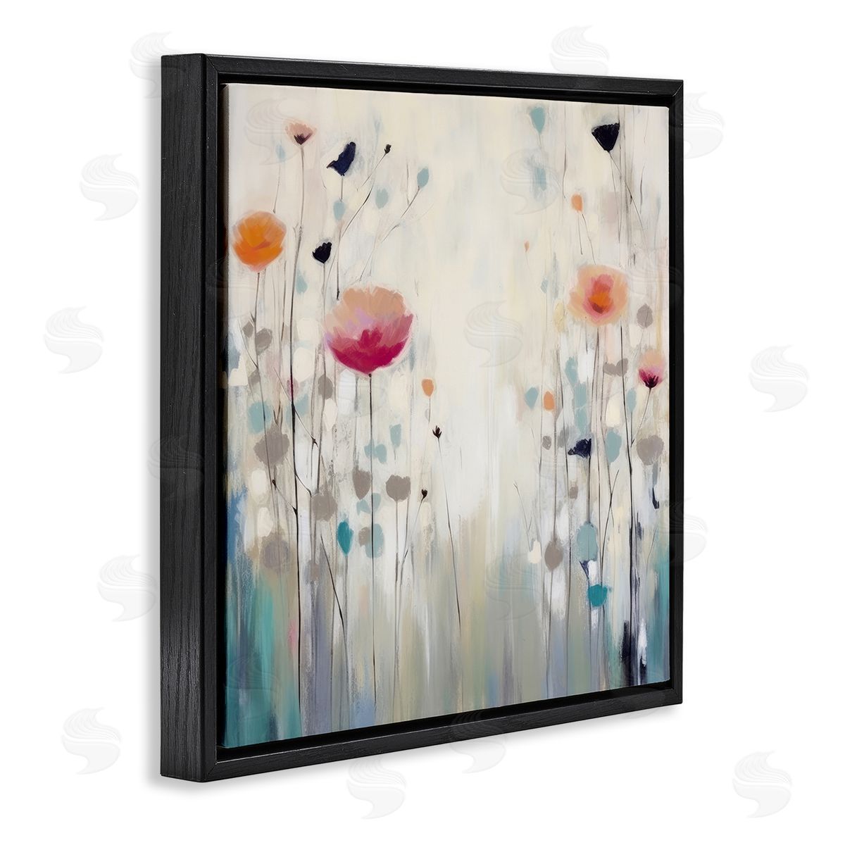 Pastel Poppies Painting Black Floating Frame Canvas Wall Art, Home Decor by Irena Orlov