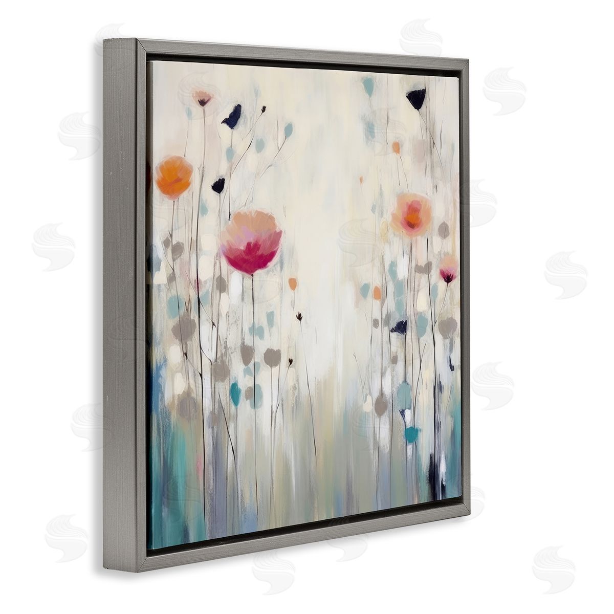 Pastel Poppies Painting Grey Floating Frame Canvas Wall Art, Home Decor by Irena Orlov