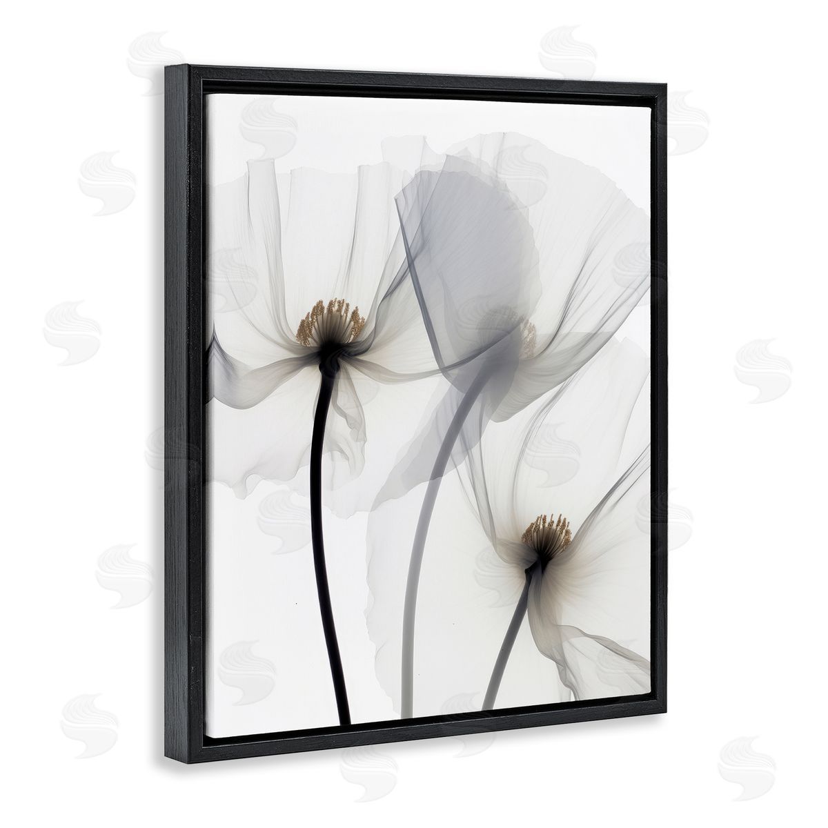 Irena Orlov Modern White Poppies Black Floater Frame Canvas Artside_