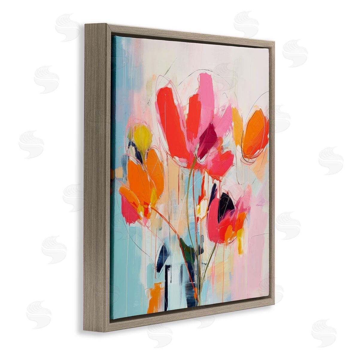 Irena Orlov Abstract Pink Florals Brown Floater Frame Canvas Artside_