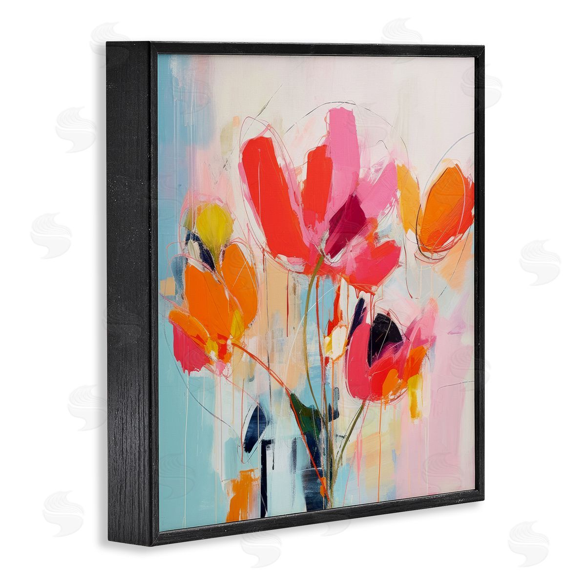 Irena Orlov Abstract Pink Florals Black Framed Giclee Wall Artside_
