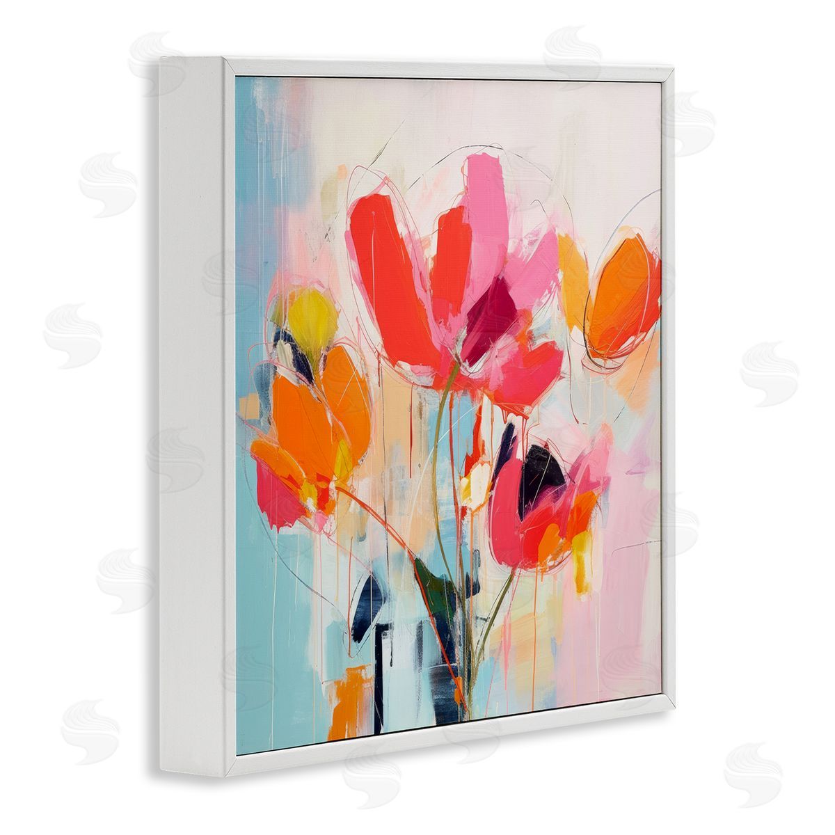 Irena Orlov Abstract Pink Florals White Framed Giclee Wall Artside_