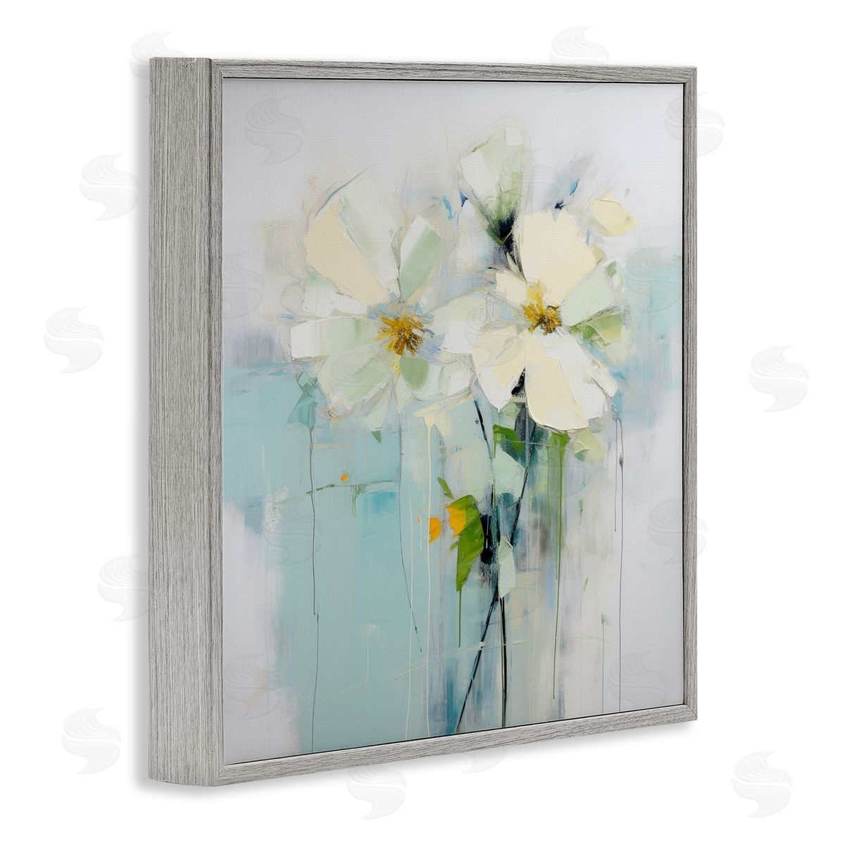 Irena Orlov Abstract White Petals Gray Framed Giclee Wall Artside_