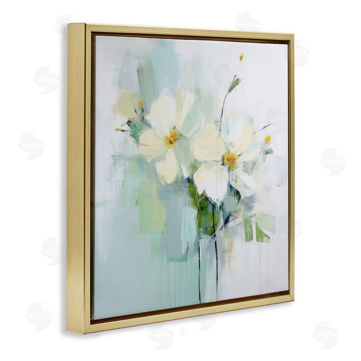 Irena Orlov Abstract White Flowers Gold Floater Frame Canvas Artside_