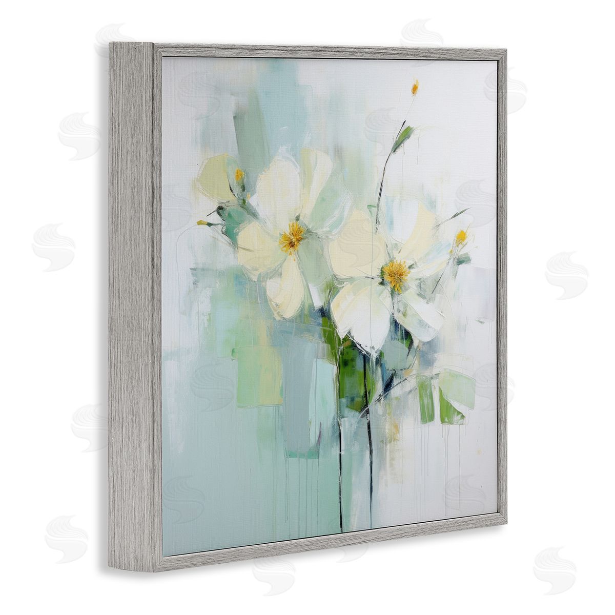 Irena Orlov Abstract White Flowers Gray Framed Giclee Wall Artside_