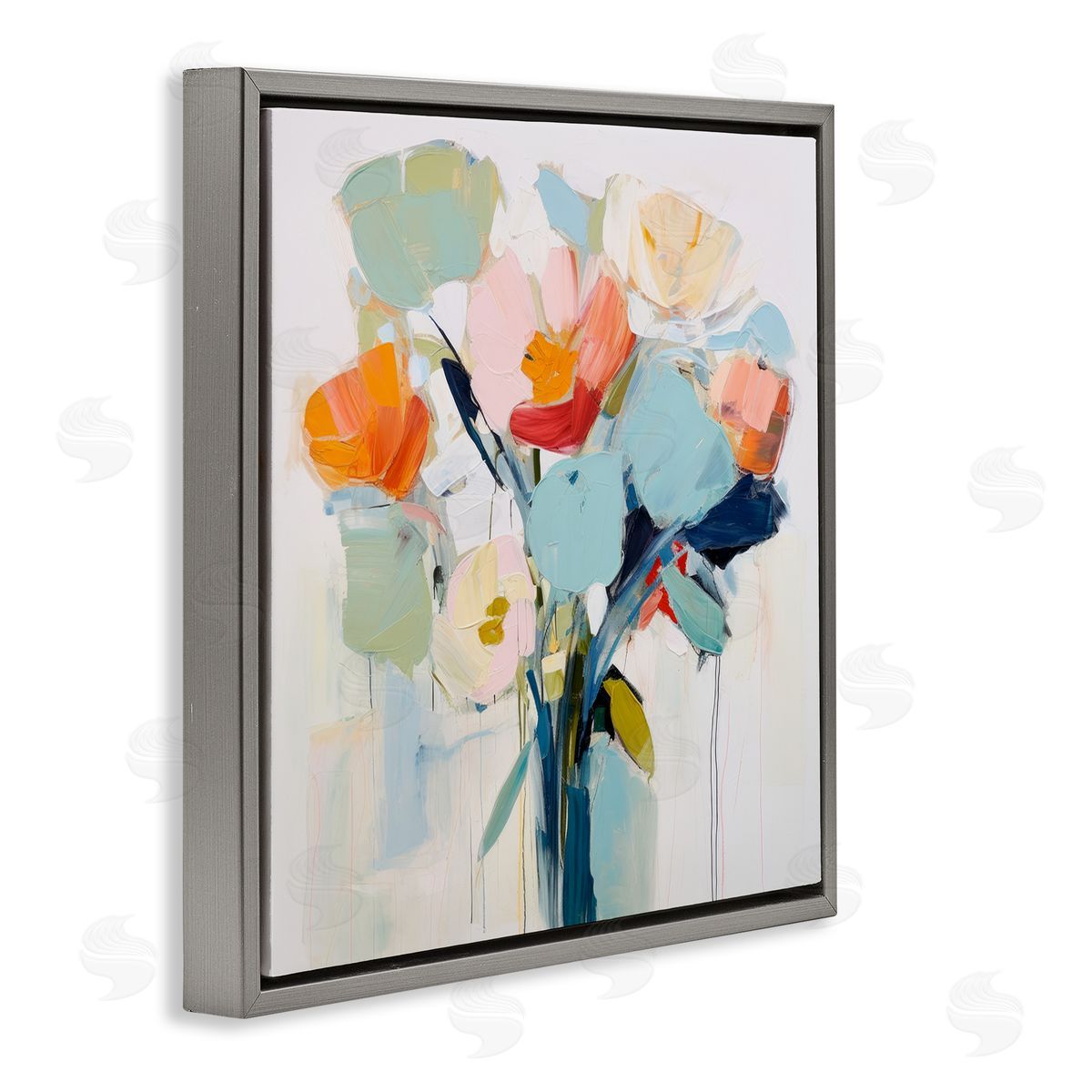 Irena Orlov Pastel Flowers Abstraction Gray Floater Frame Canvas Artside_