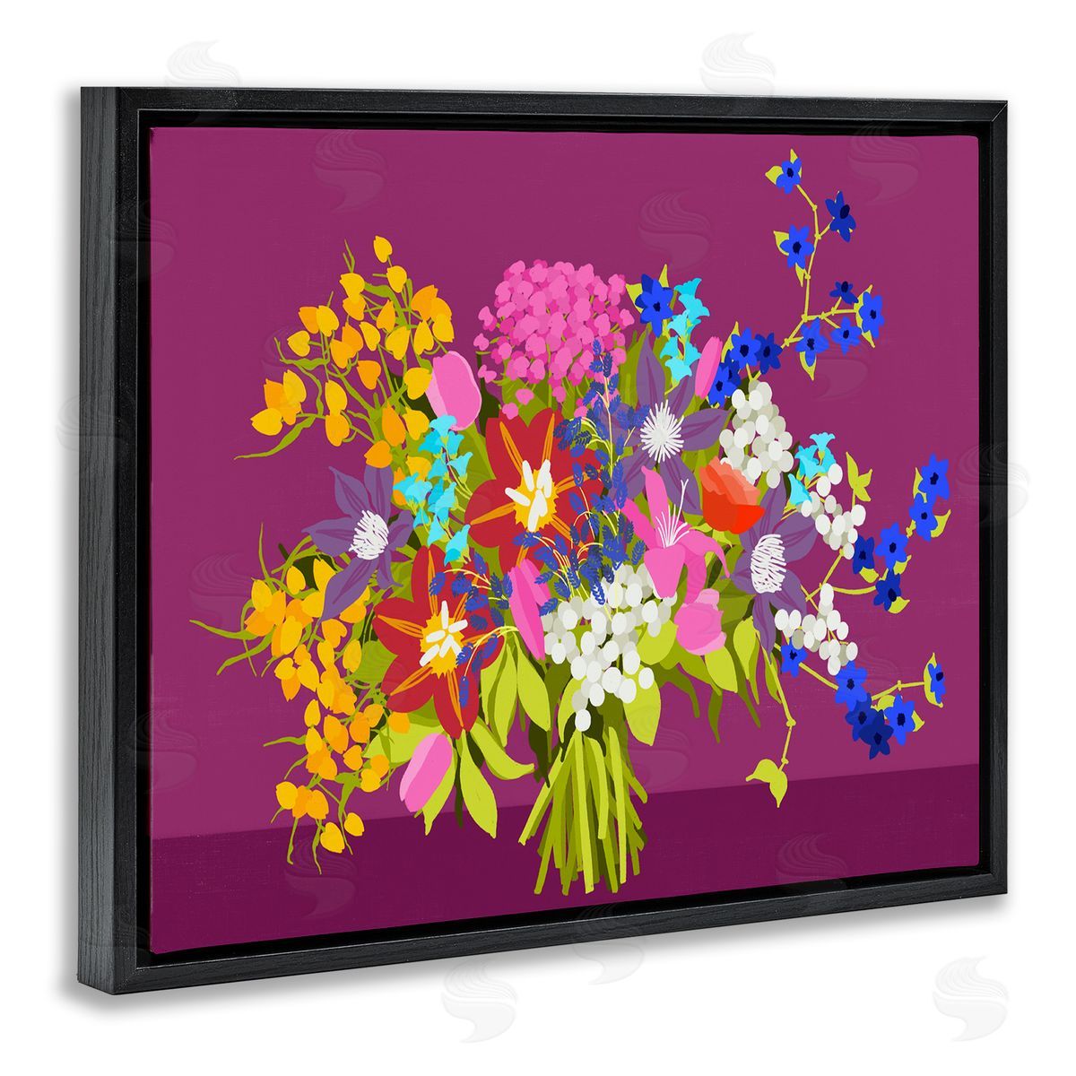 Pragya Kothari Mixed Florals on Purple Black Floater Frame Canvas Artside_