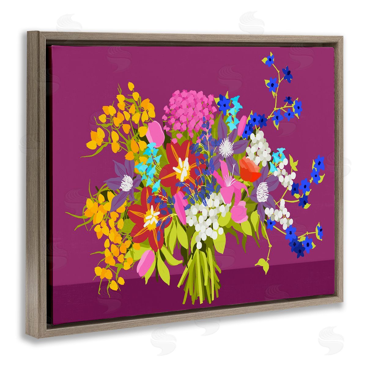 Pragya Kothari Mixed Florals on Purple Brown Floater Frame Canvas Artside_