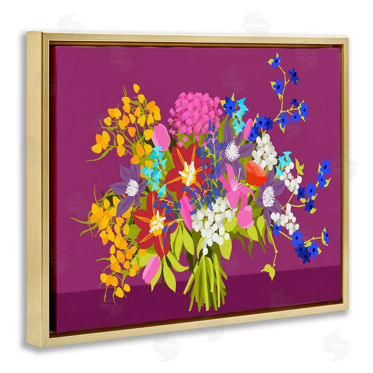 Pragya Kothari Mixed Florals on Purple Gold Floater Frame Canvas Artside_