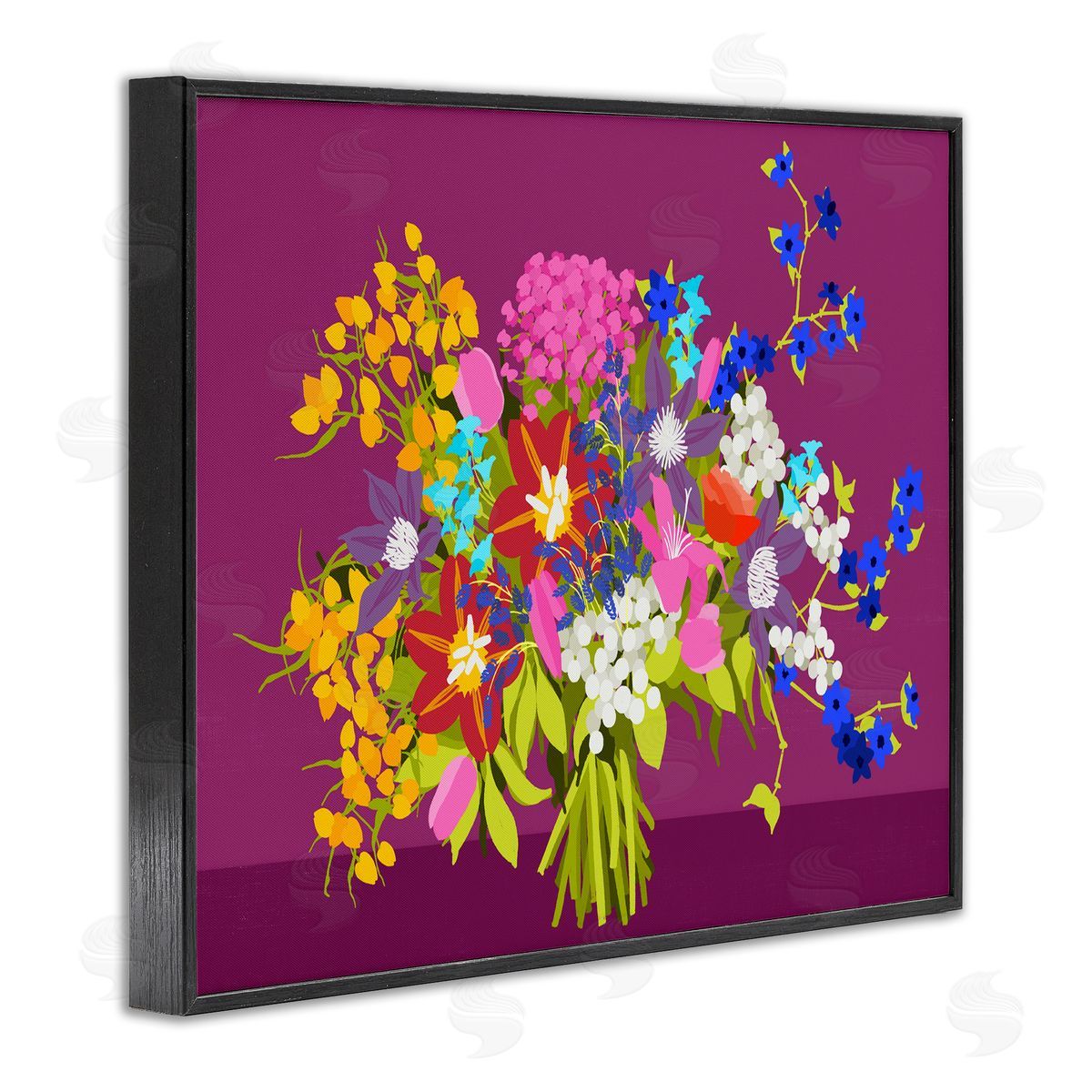 Pragya Kothari Mixed Florals on Purple Black Framed Giclee Wall Artside_