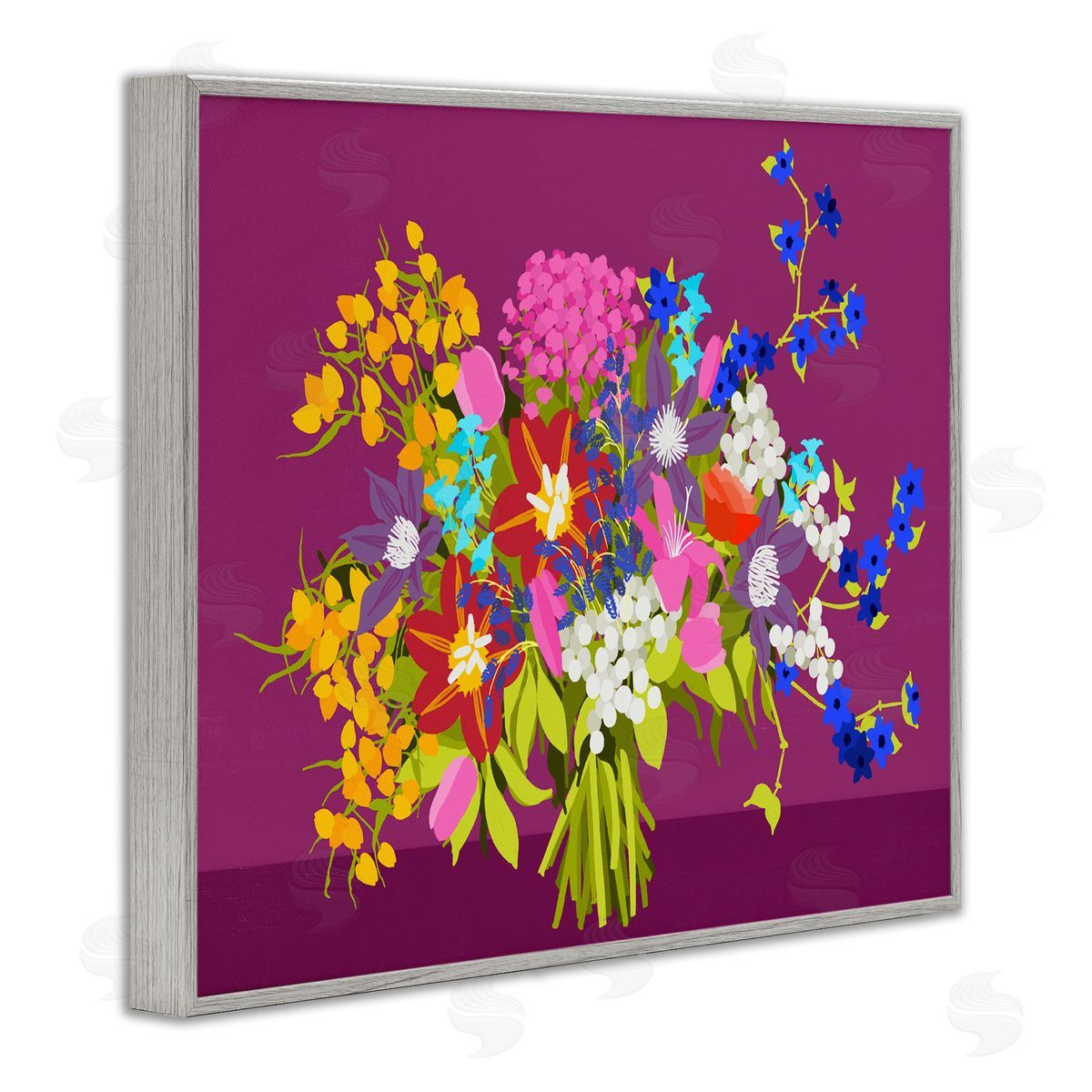 Pragya Kothari Mixed Florals on Purple Gray Framed Giclee Wall Artside_