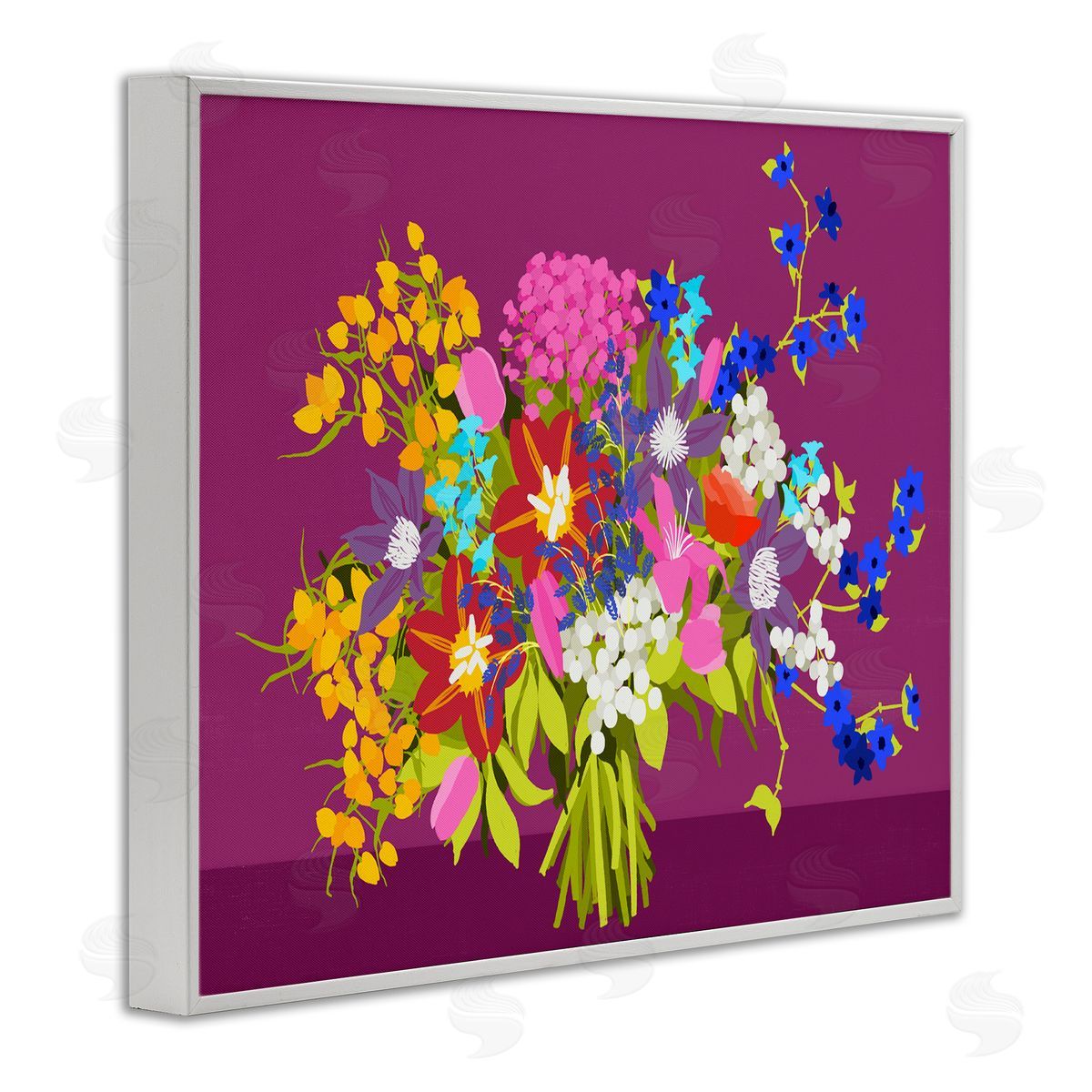Pragya Kothari Mixed Florals on Purple White Framed Giclee Wall Artside_