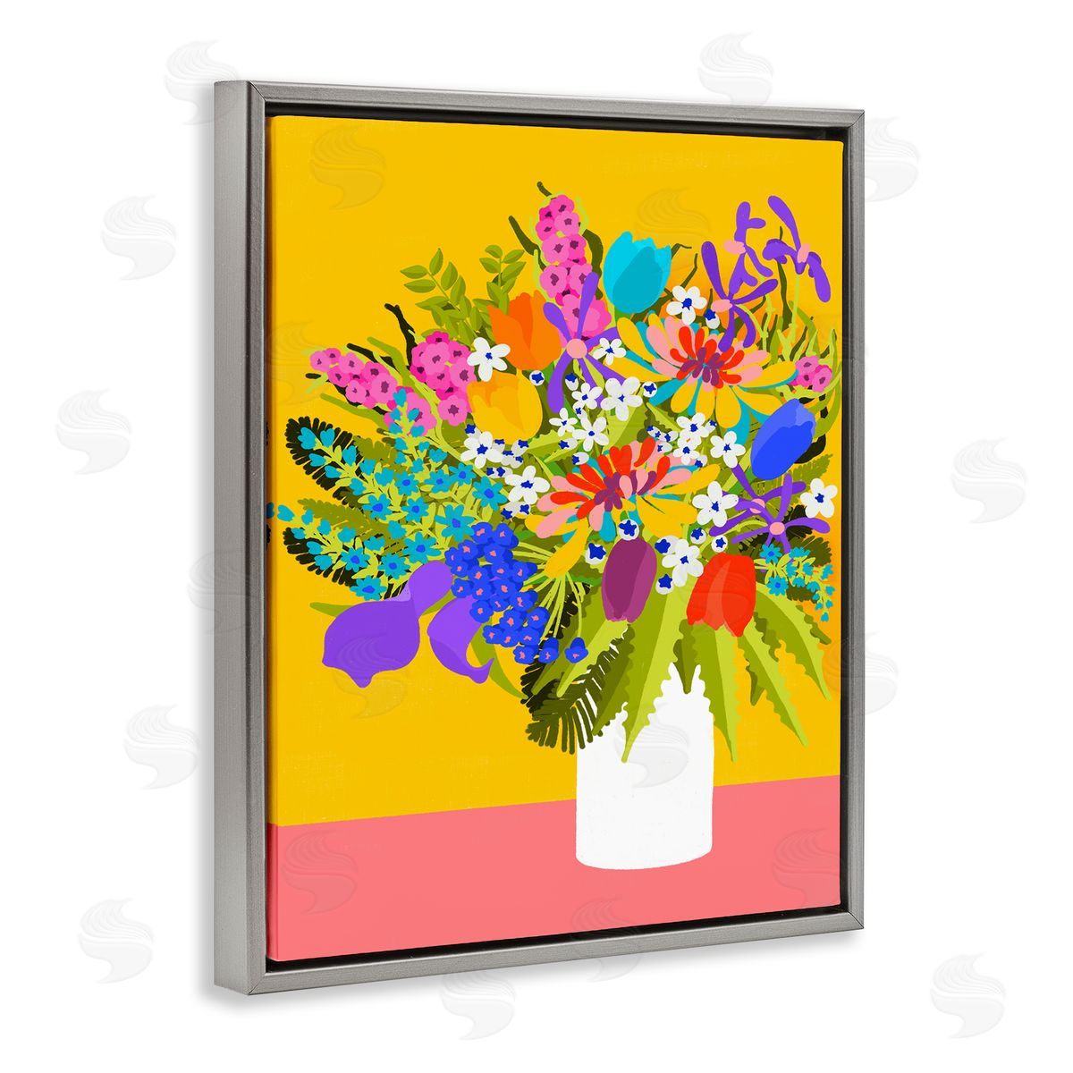 Pragya Kothari Bouquet on Yellow Gray Floater Frame Canvas Artside_