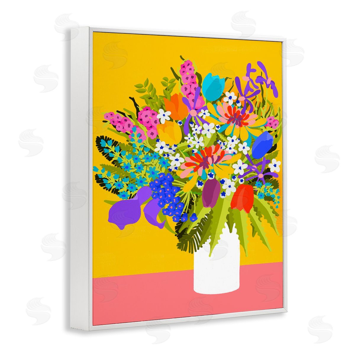 Pragya Kothari Bouquet on Yellow White Framed Giclee Wall Artside_