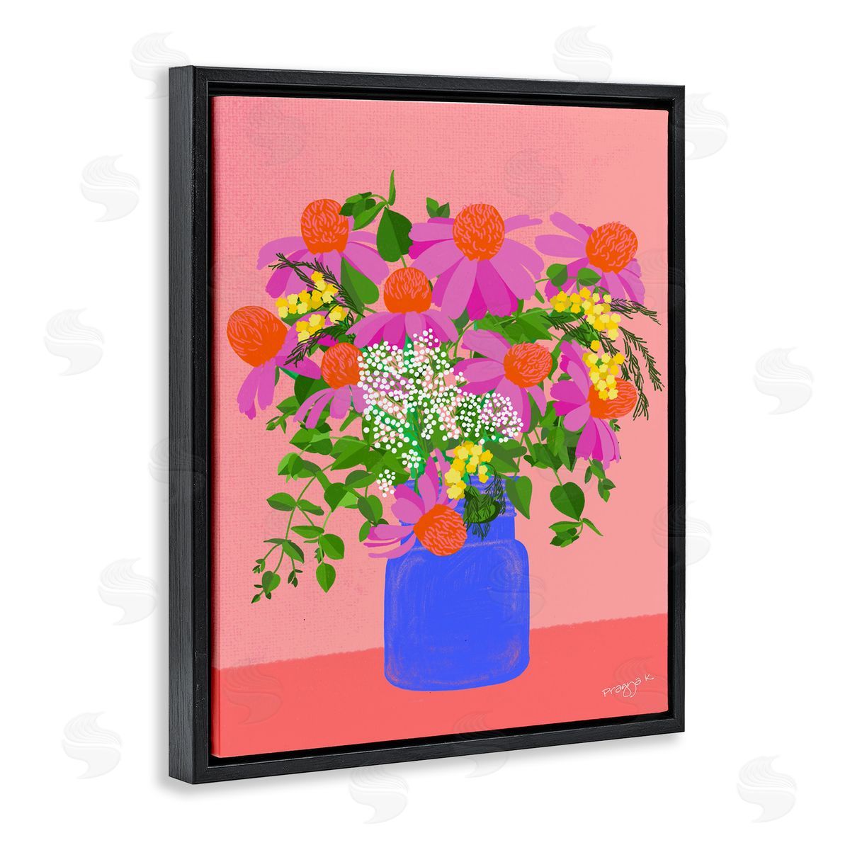 Pragya Kothari Pink Country Daisies Black Floater Frame Canvas Artside_