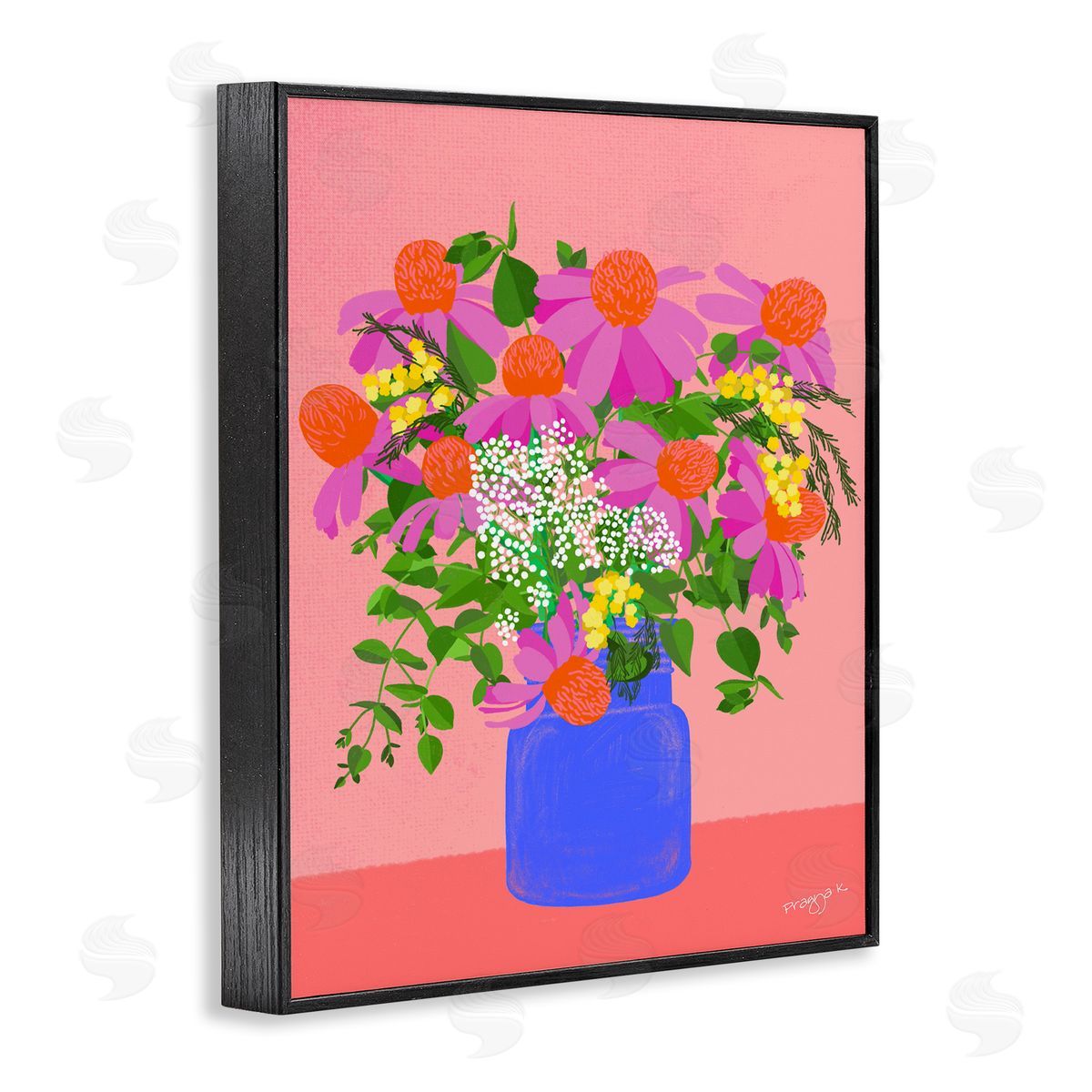 Pragya Kothari Pink Country Daisies Black Framed Giclee Wall Artside_
