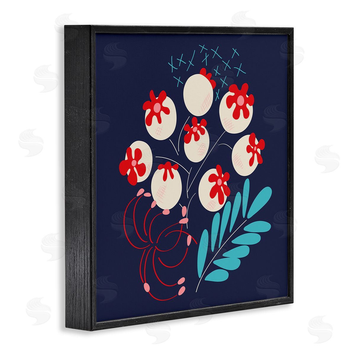 Pragya Kothari Modern Botanicals on Blue Black Framed Giclee Wall Artside_