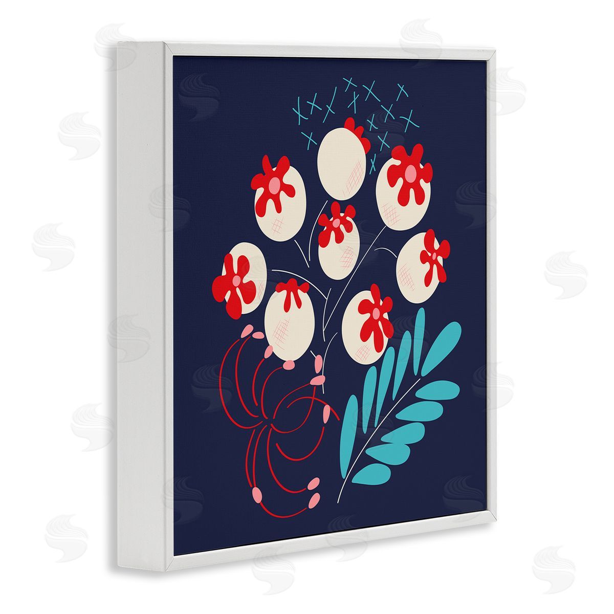 Pragya Kothari Modern Botanicals on Blue White Framed Giclee Wall Artside_