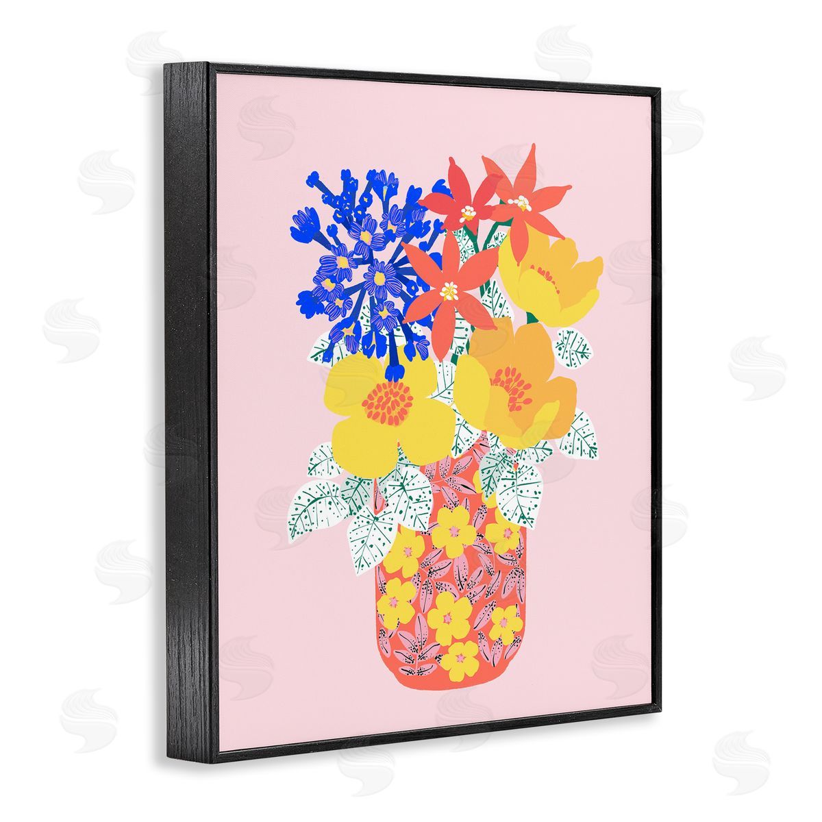 Pragya Kothari Modern Patterned Flowers Black Framed Giclee Wall Artside_