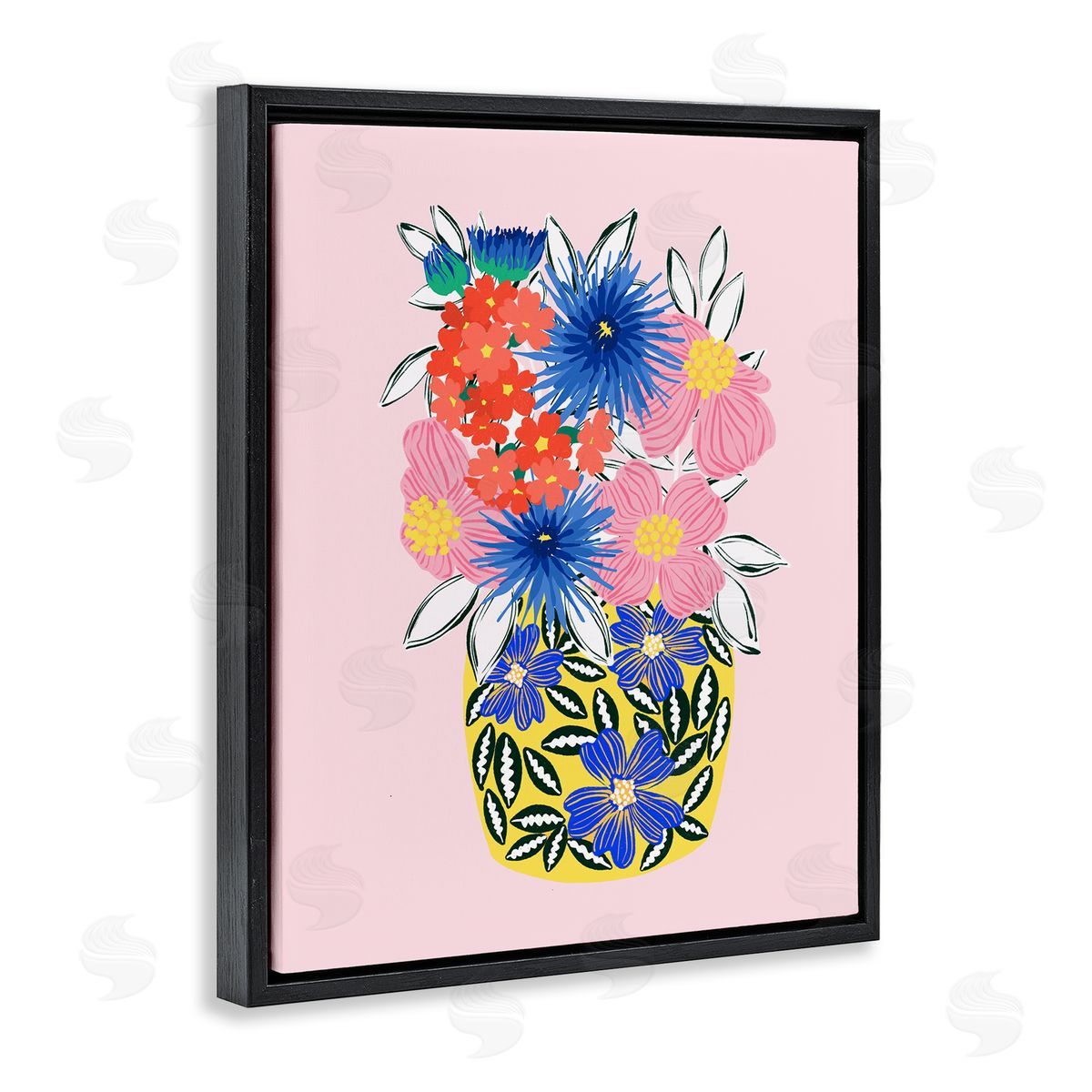 Pragya Kothari Patterned Bouquet Vase Black Floater Frame Canvas Artside_
