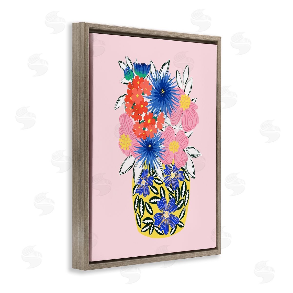 Pragya Kothari Patterned Bouquet Vase Brown Floater Frame Canvas Artside_