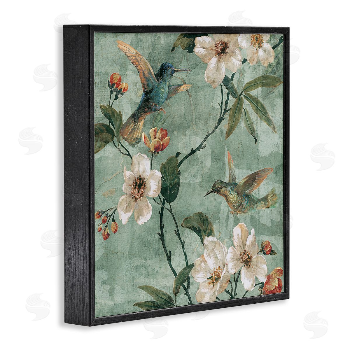 Reneé Campbell Apple Blossoms & Birds Black Framed Giclee Wall Artside_