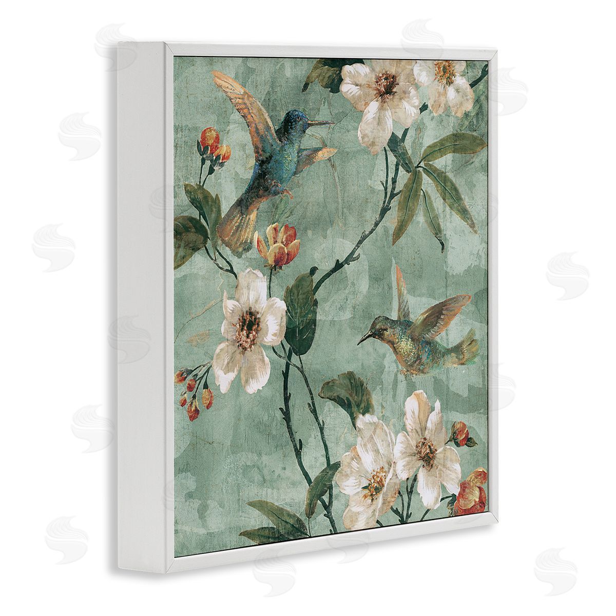 Reneé Campbell Apple Blossoms & Birds White Framed Giclee Wall Artside_