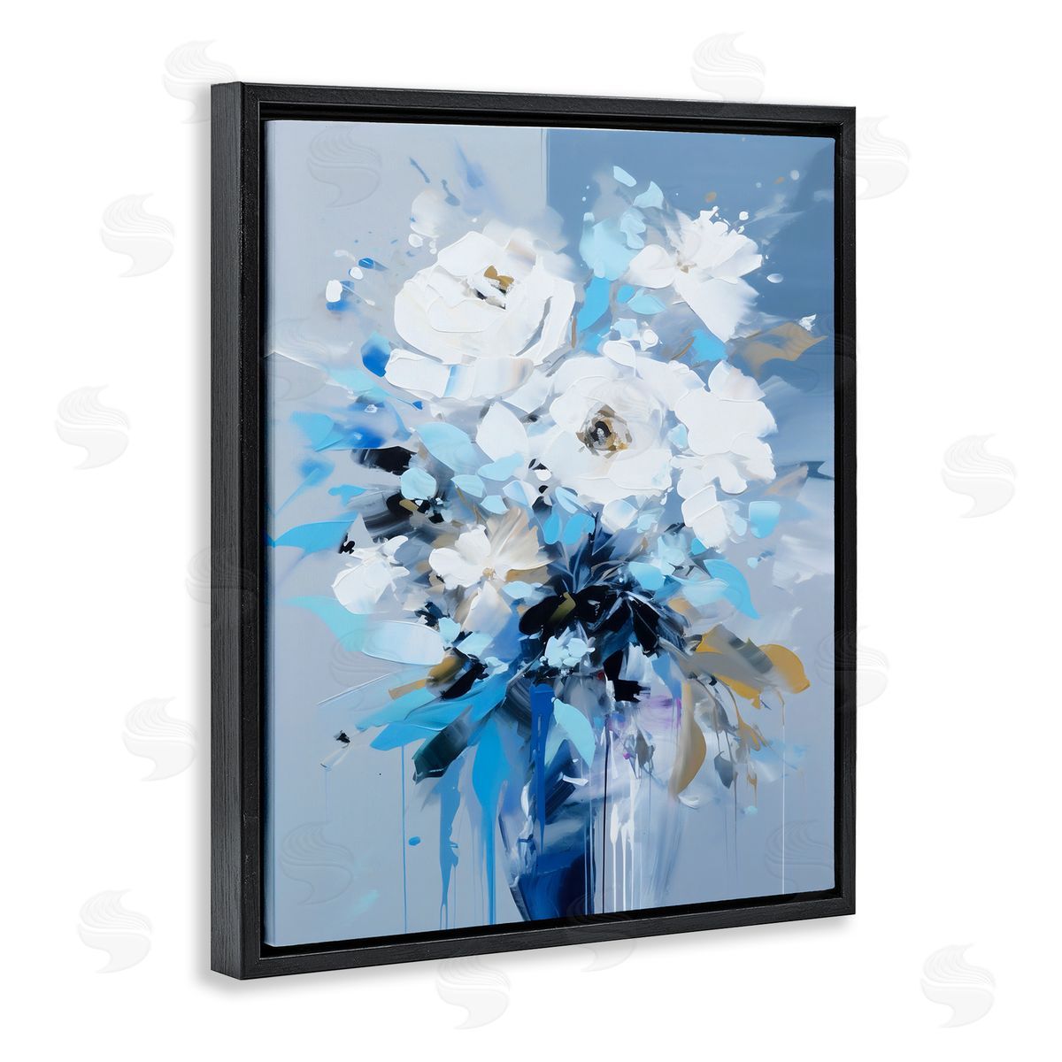 Ray Powers Flower with Modern Drip Black Floater Frame Canvas Artside_