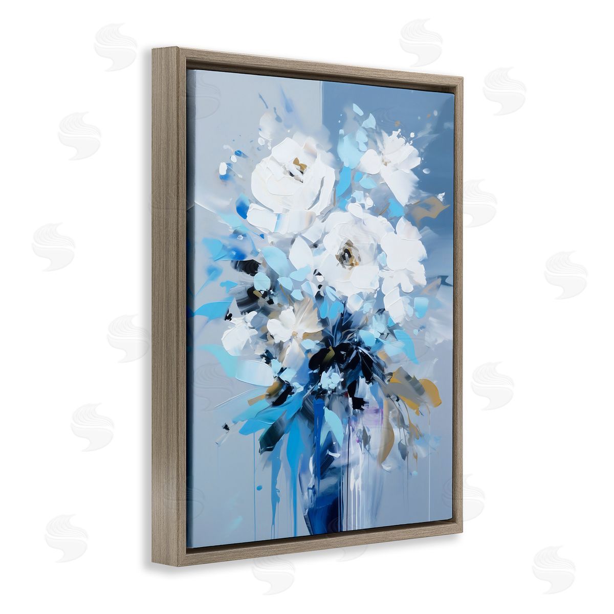 Ray Powers Flower with Modern Drip Brown Floater Frame Canvas Artside_