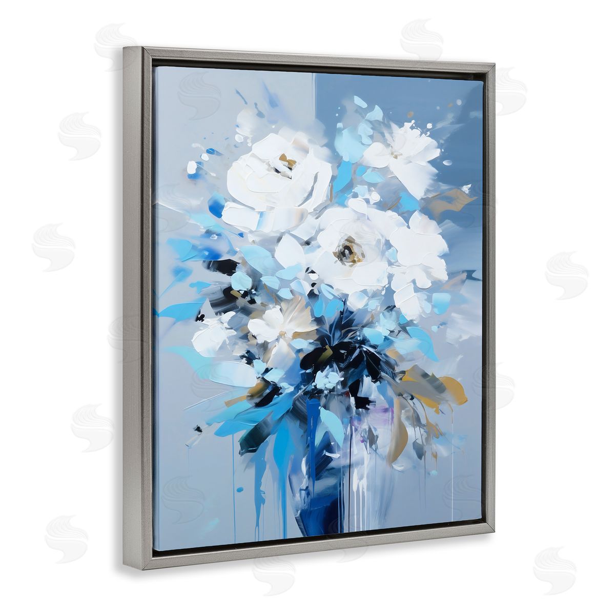 Ray Powers Flower with Modern Drip Gray Floater Frame Canvas Artside_