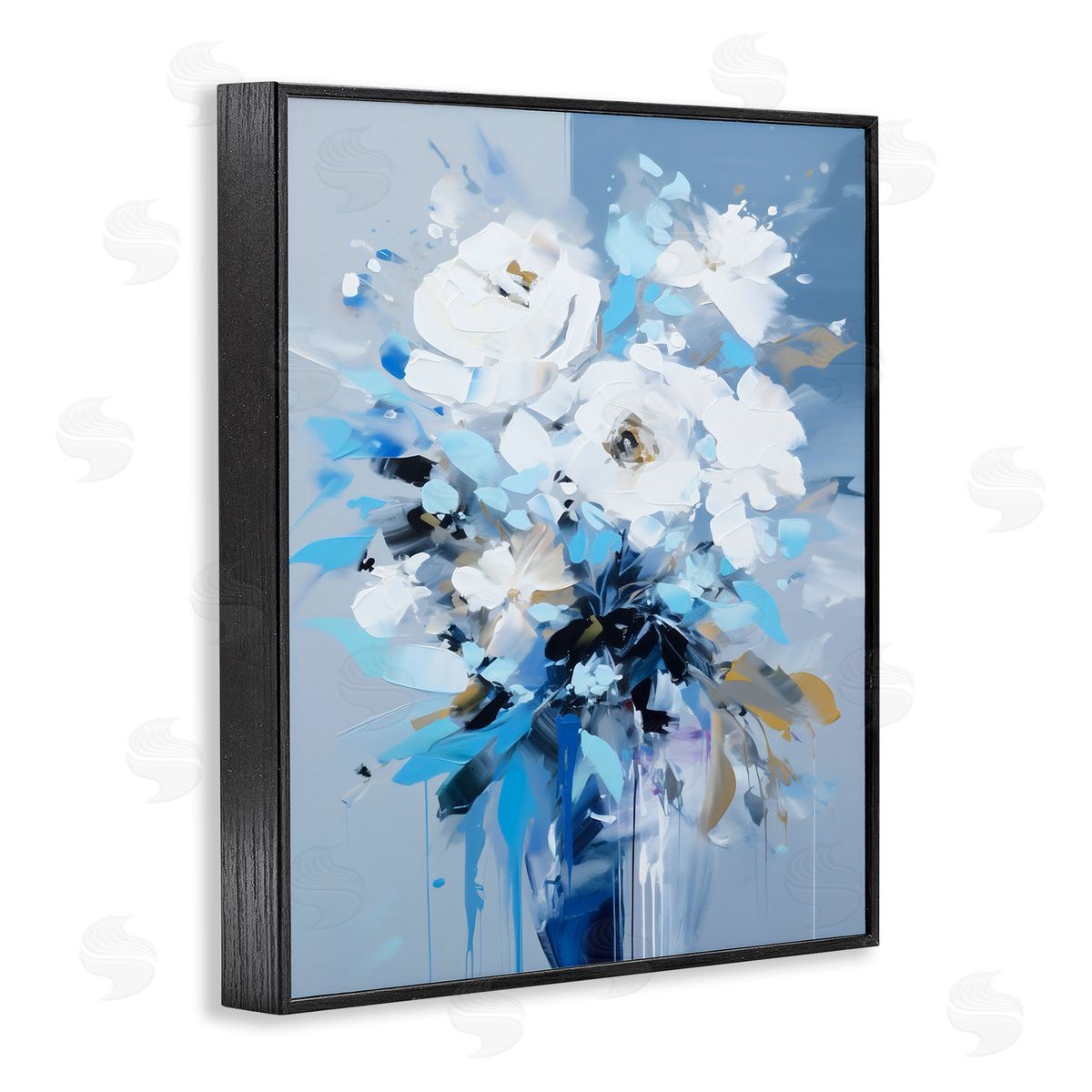Ray Powers Flower with Modern Drip Black Framed Giclee Wall Artside_