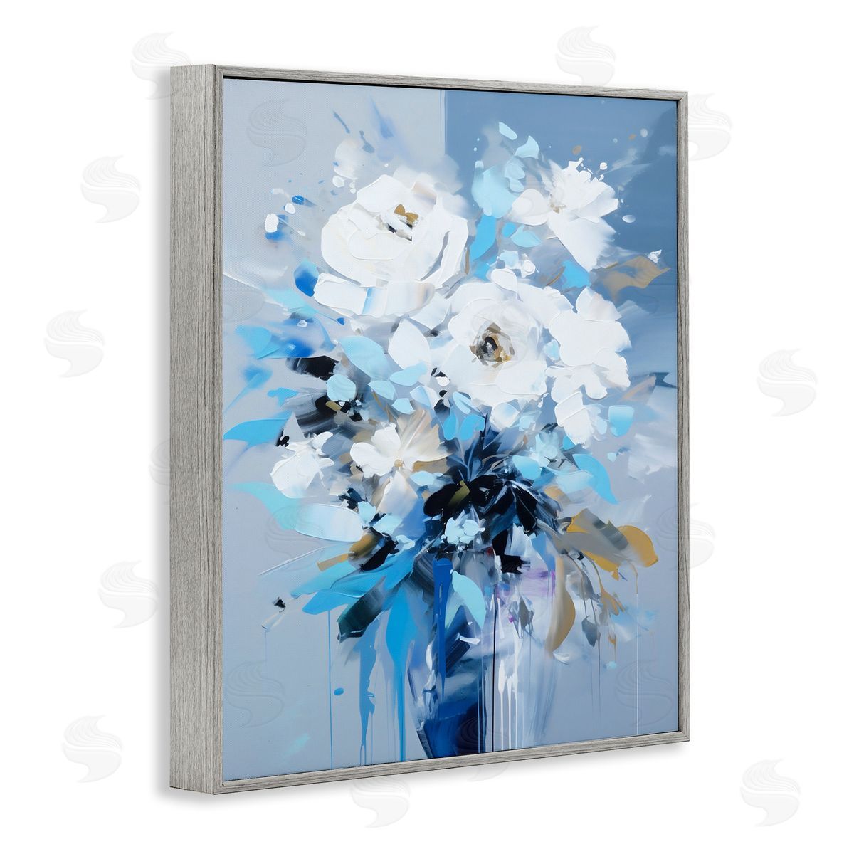 Ray Powers Flower with Modern Drip Gray Framed Giclee Wall Artside_