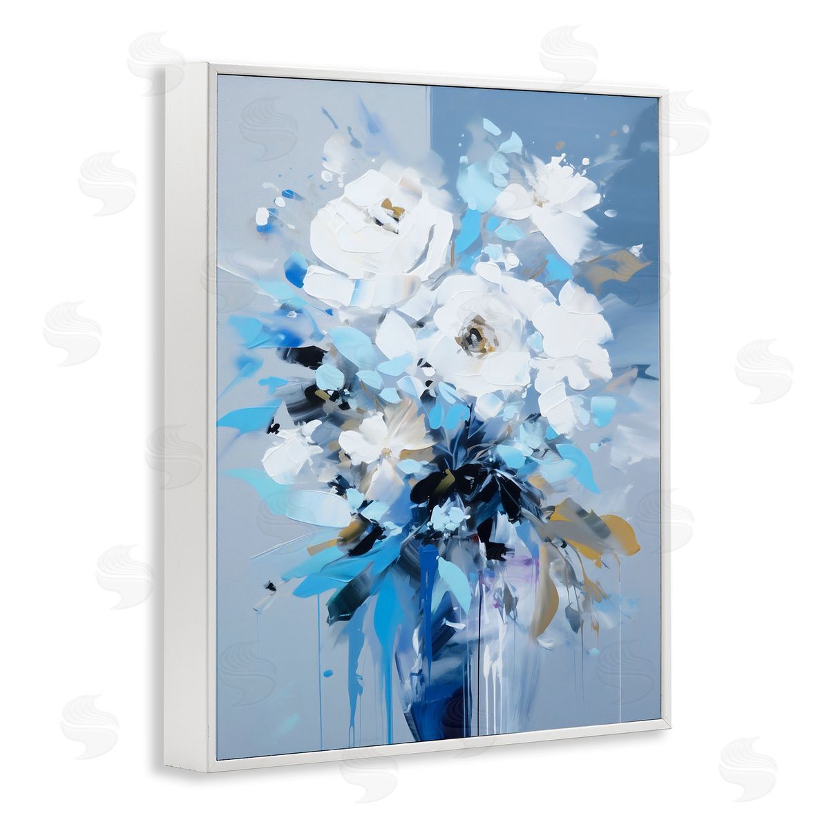 Ray Powers Flower with Modern Drip White Framed Giclee Wall Artside_