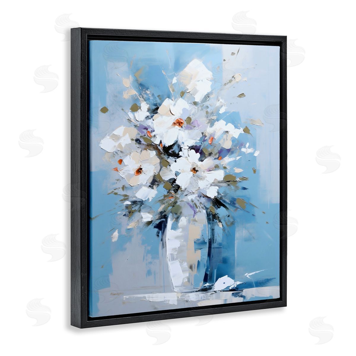 Ray Powers White & Blue Bouquet Black Floater Frame Canvas Artside_