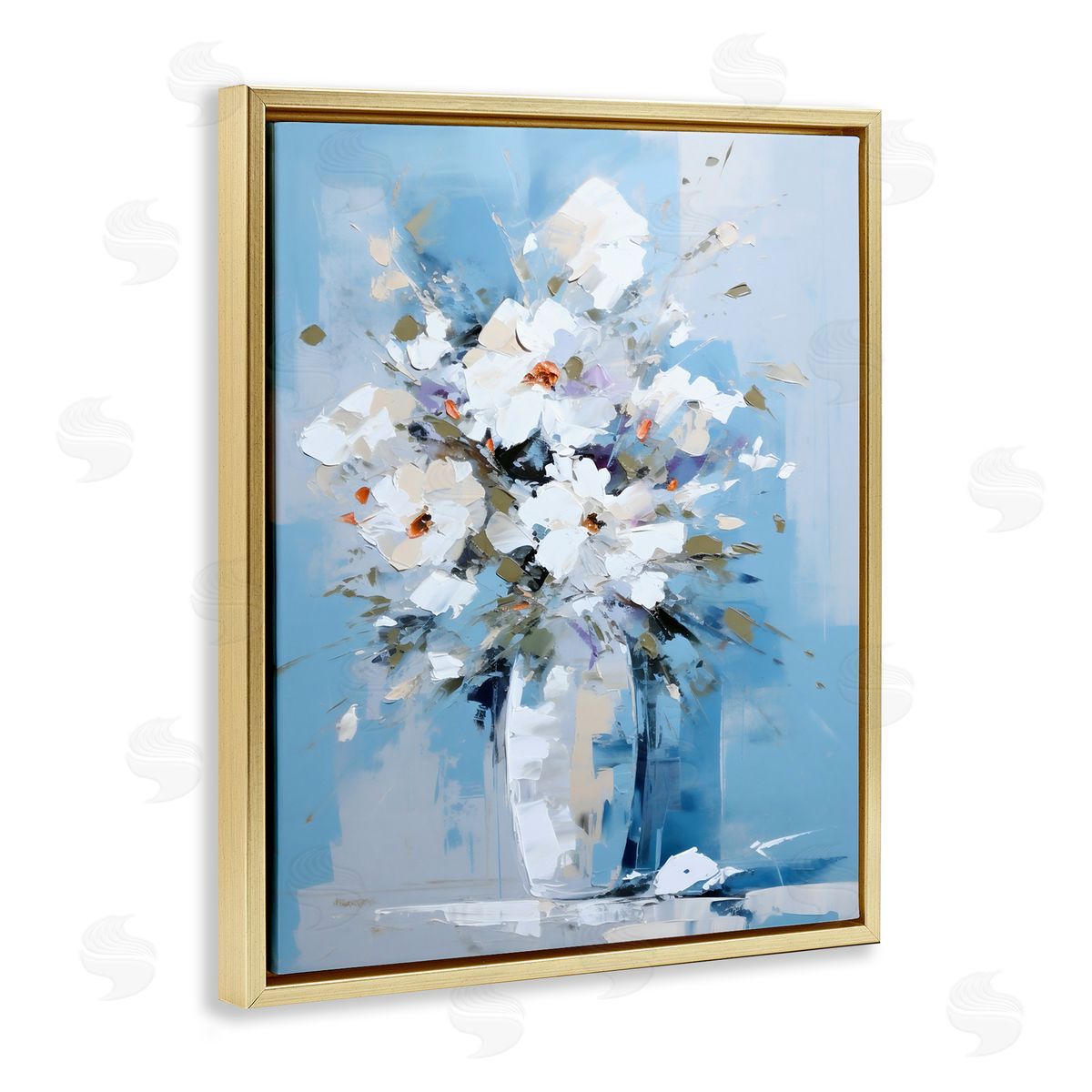 Ray Powers White & Blue Bouquet Gold Floater Frame Canvas Artside_