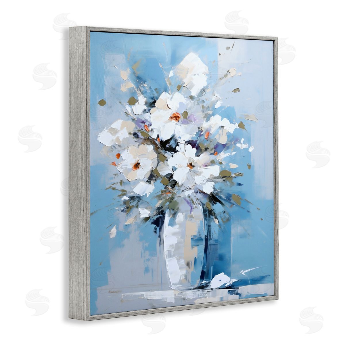 Ray Powers White & Blue Bouquet Gray Framed Giclee Wall Artside_