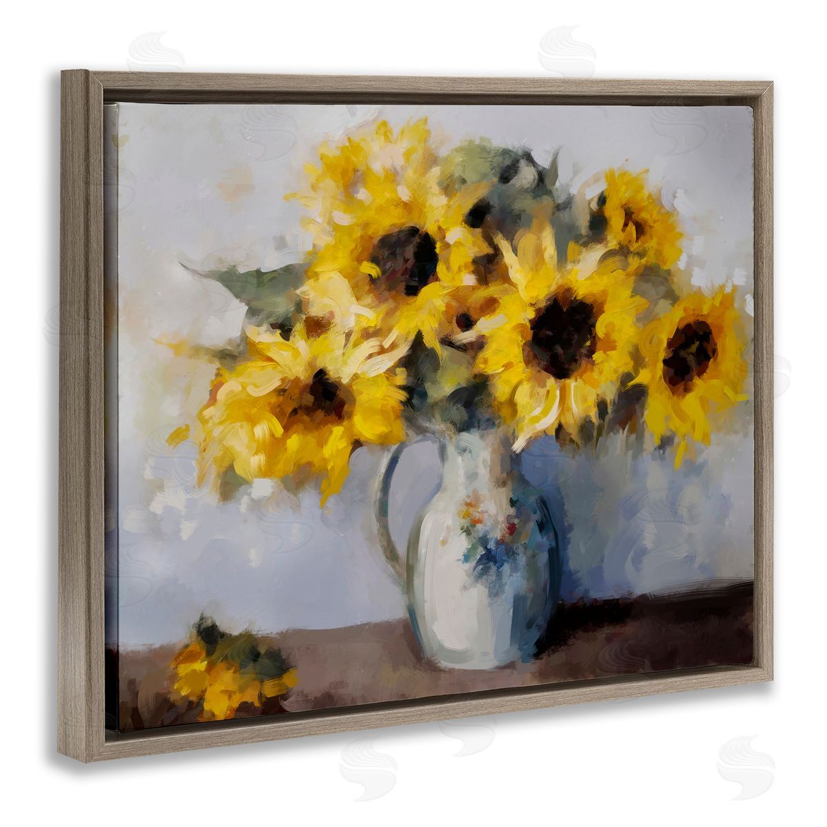 Ziwei Li Traditional Sunflower Bouquet Brown Floater Frame Canvas Artside_