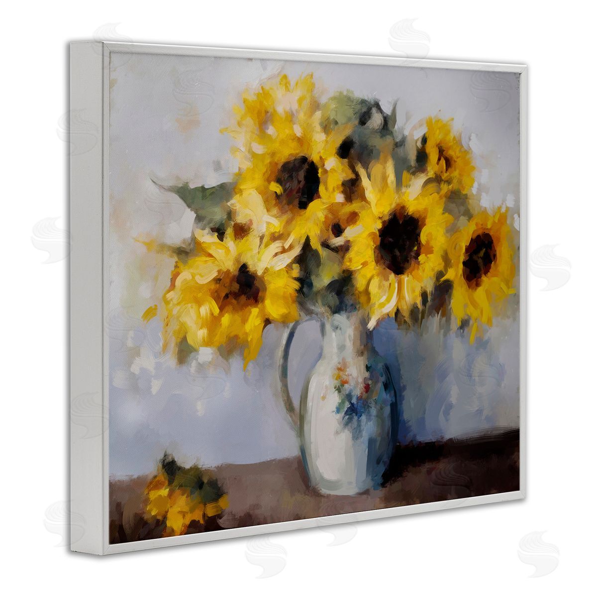 Ziwei Li Traditional Sunflower Bouquet White Framed Giclee Wall Artside_