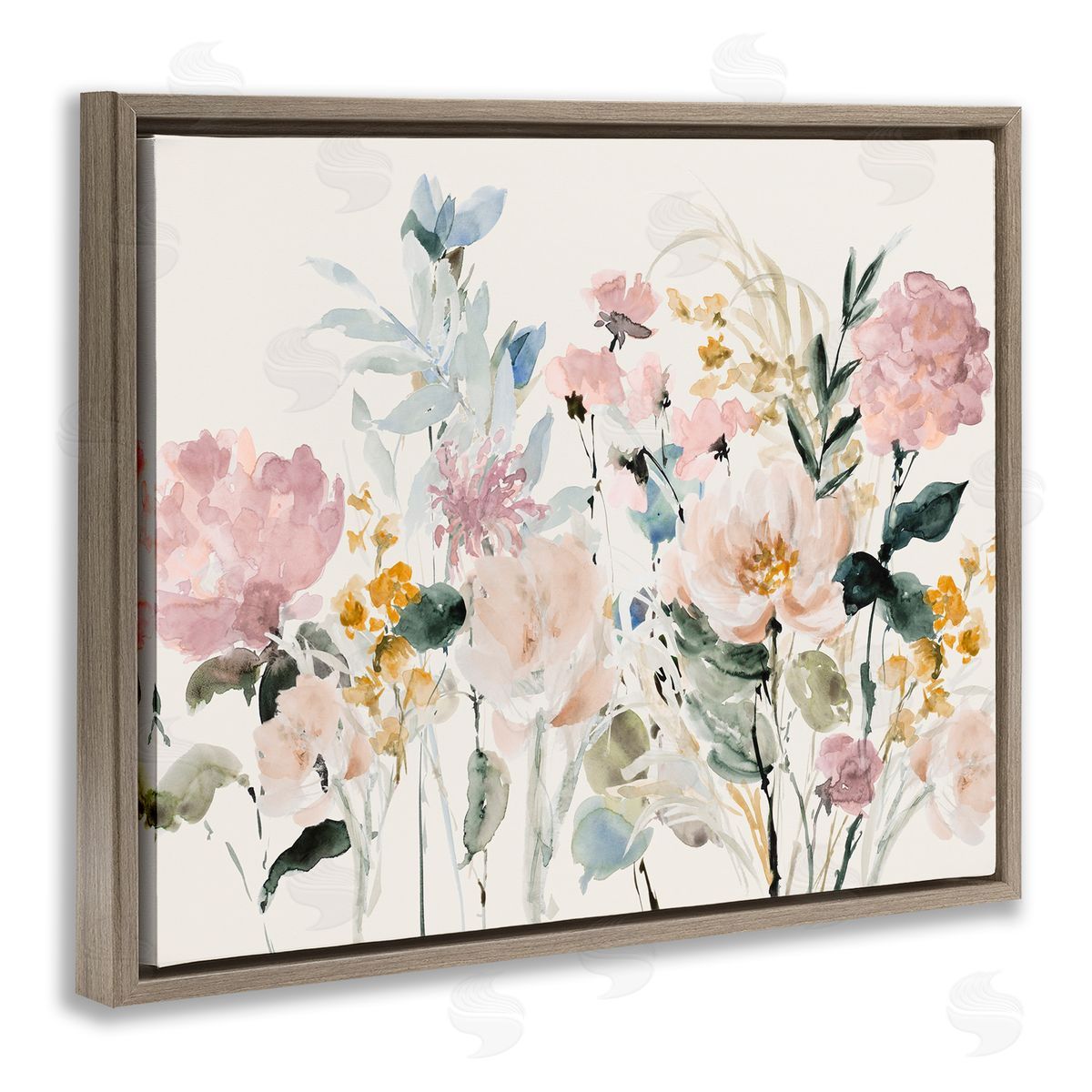 Lanie Loreth Pastel Spring Flowers Brown Floater Frame Canvas Artside_