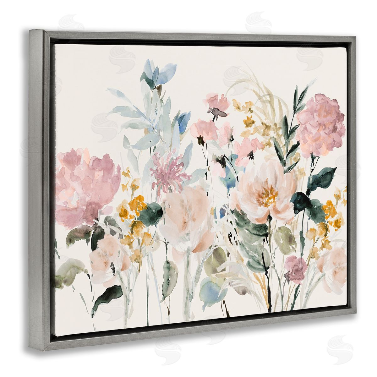 Lanie Loreth Pastel Spring Flowers Gray Floater Frame Canvas Artside_