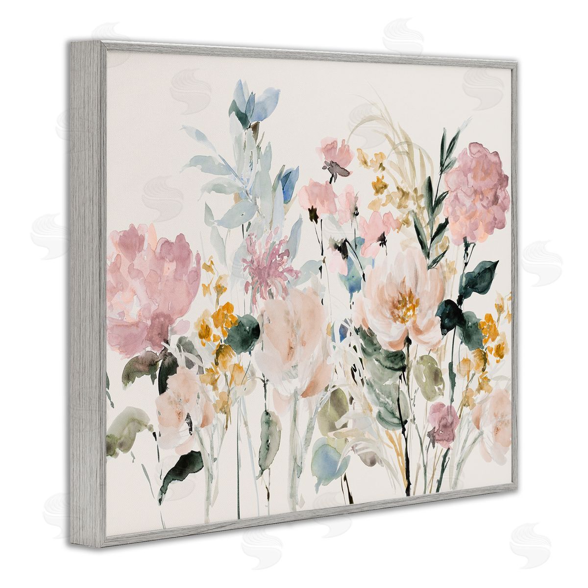 Lanie Loreth Pastel Spring Flowers Gray Framed Giclee Wall Artside_
