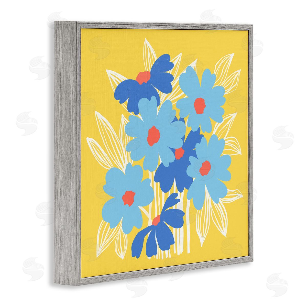 Pragya Kothari Yellow & Blue Florals Gray Framed Giclee Wall Artside_