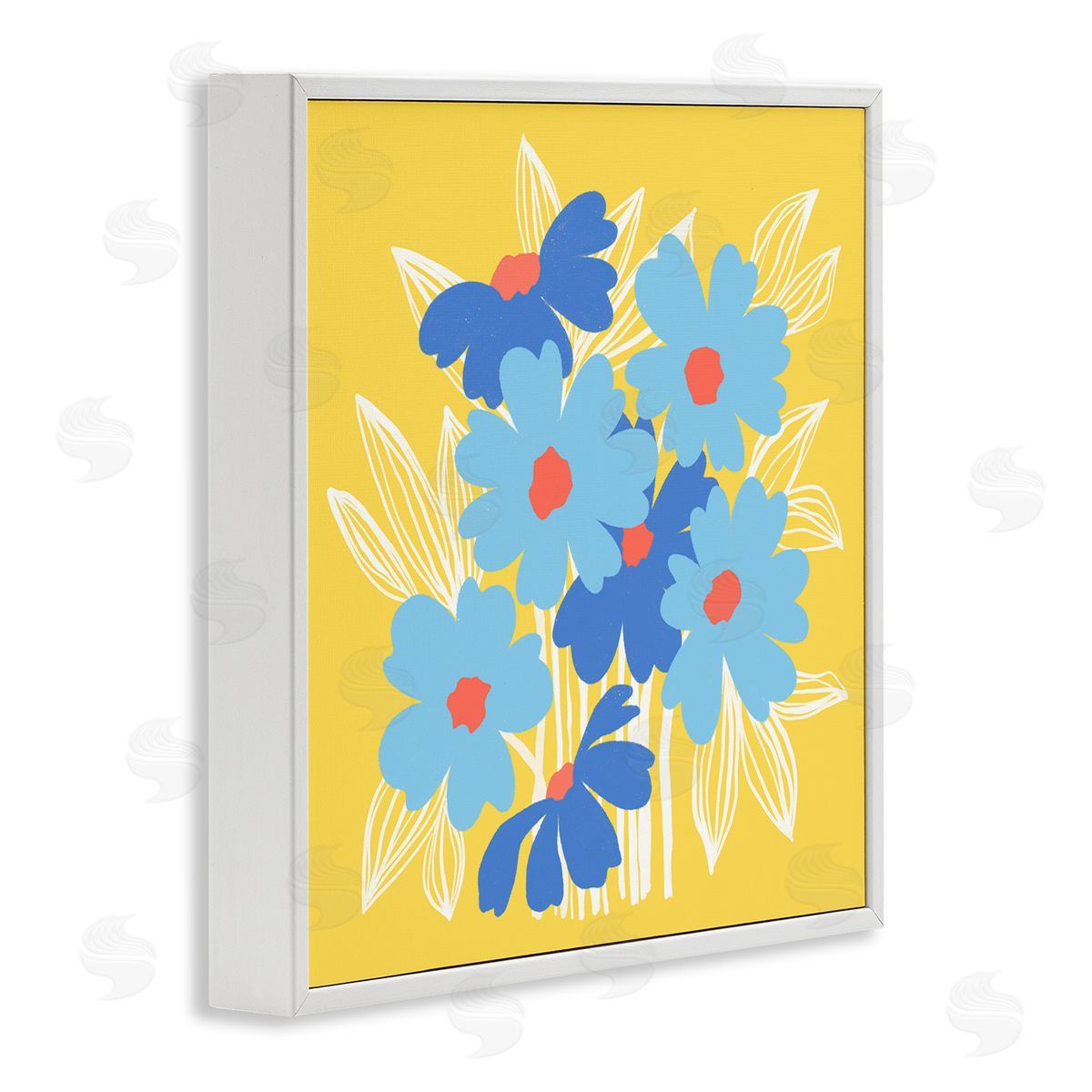 Pragya Kothari Yellow & Blue Florals White Framed Giclee Wall Artside_