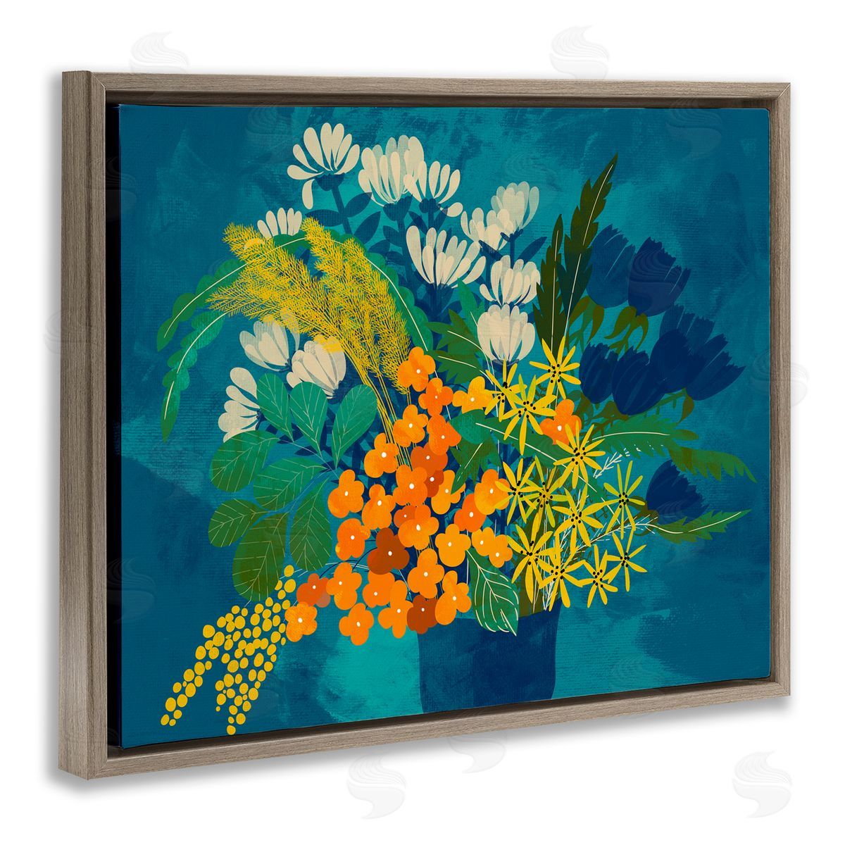 Pragya Kothari Mixed Vase Florals Brown Floater Frame Canvas Artside_