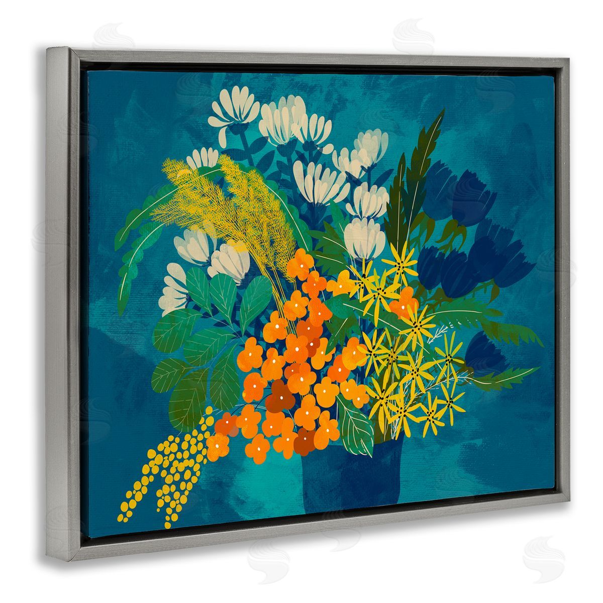Pragya Kothari Mixed Vase Florals Gray Floater Frame Canvas Artside_