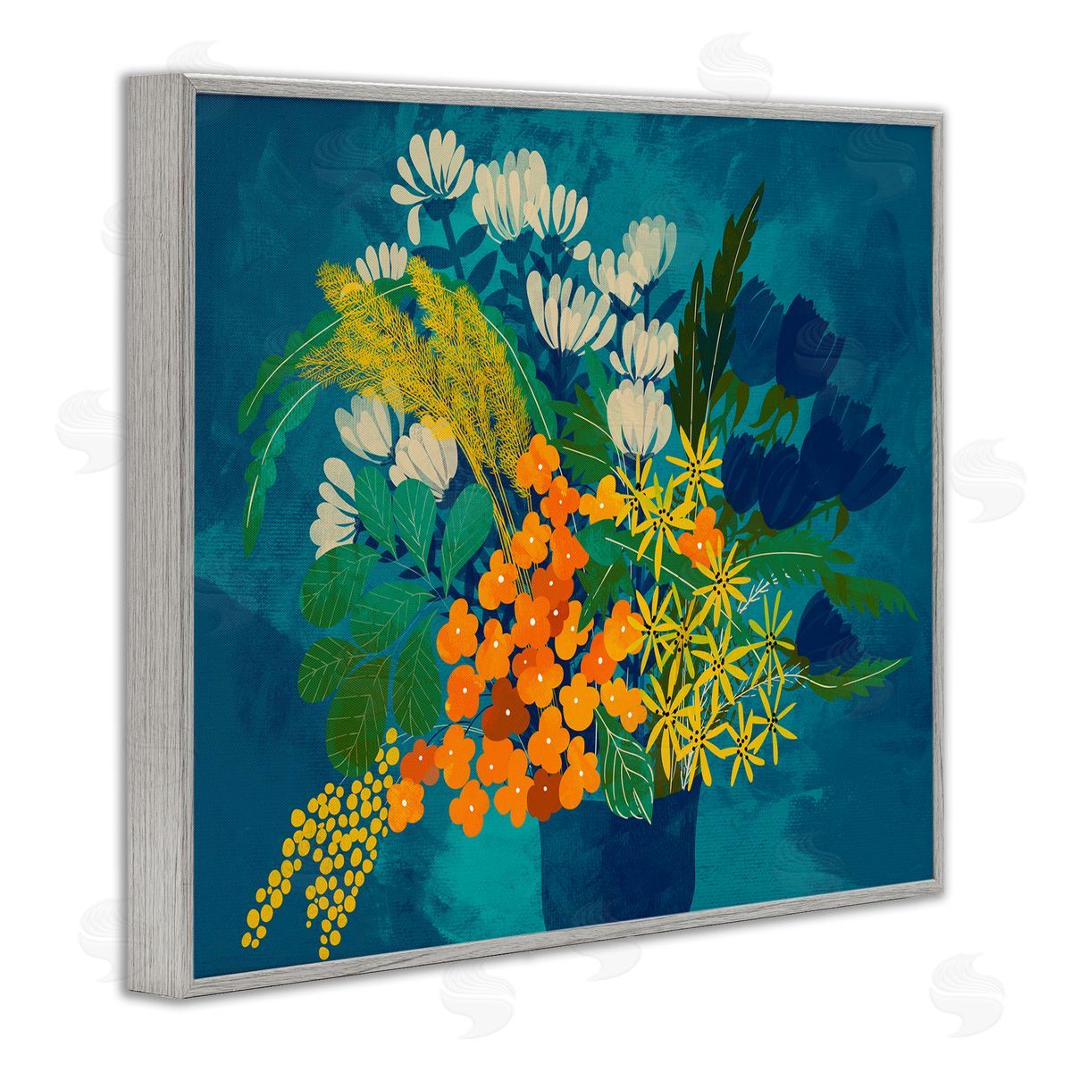 Pragya Kothari Mixed Vase Florals Gray Framed Giclee Wall Artside_